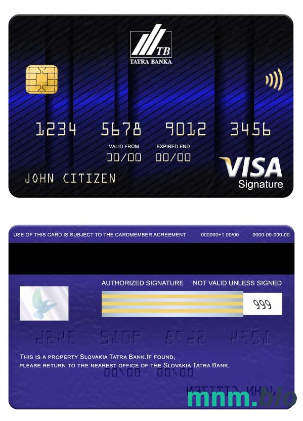 Slovakia Tatra Bank visa podpis karta przykład w formacie PSD